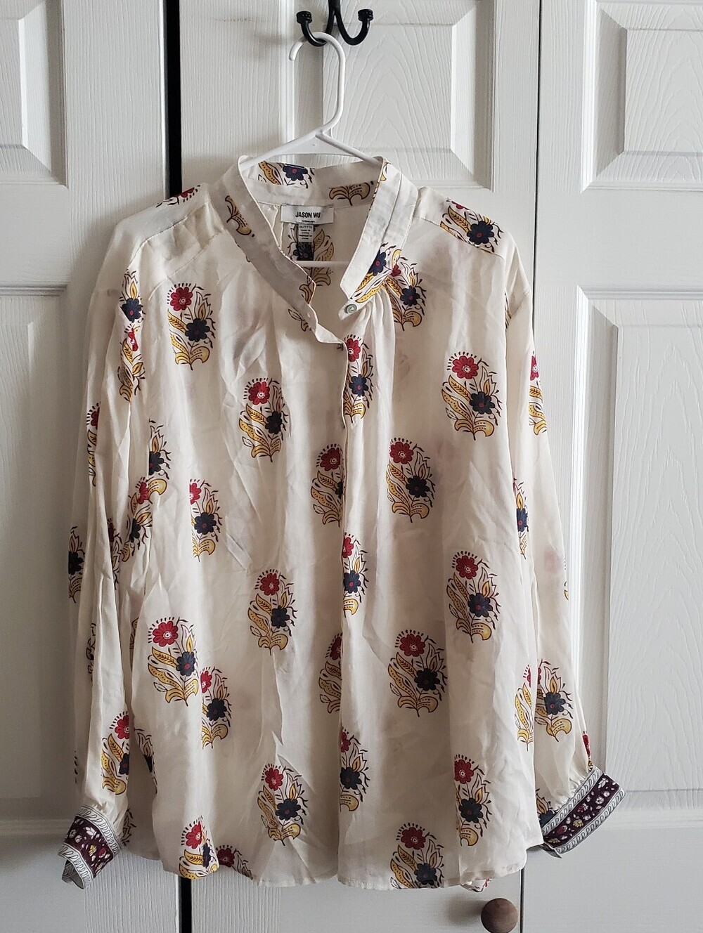 JASON WU NWT S, 3X  FLORAL PRINT LONG SLEEVE. SEMI SHEER LAYERING. BUTTON UP.